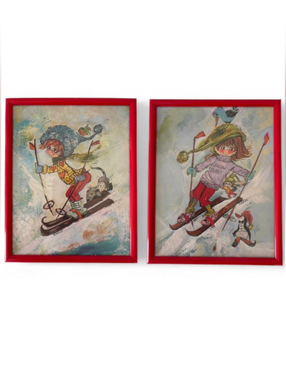70s Michael Thomas Art Print Big Eyed Ski Snow Bunny Whimsical Winter Savage